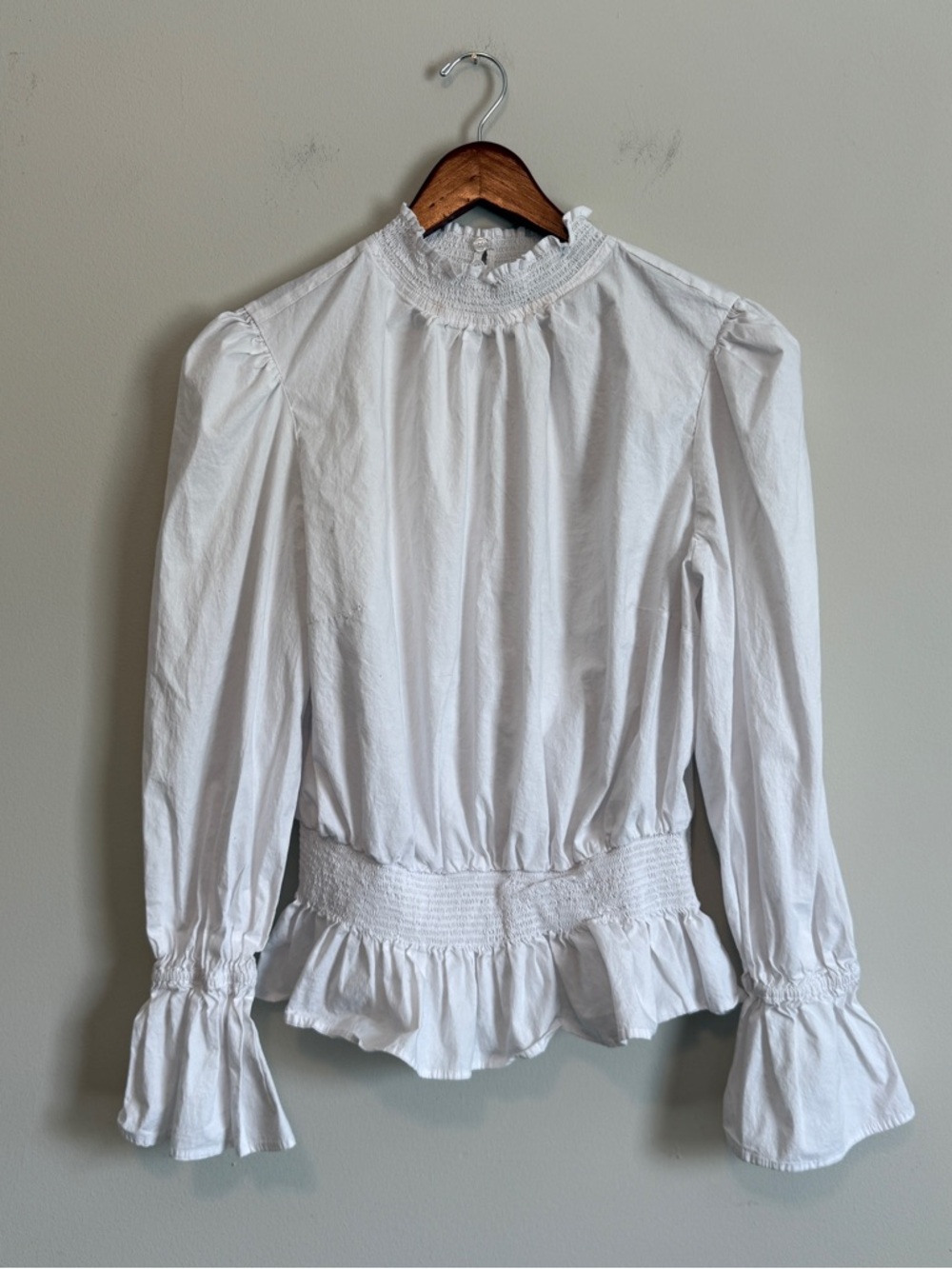 White Smocked Victorian Blouse Women 16 Plus Ruffle Cottagecore Romantic Dainty